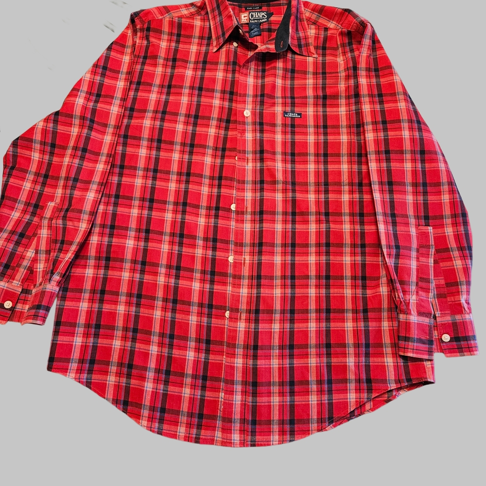 Chaps Men's Red and Black Checkered Button Down Shirt